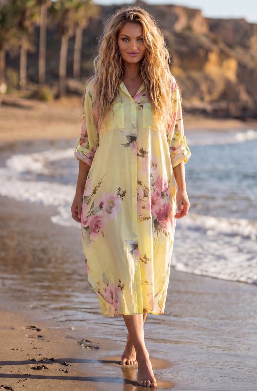 Mixed Brands - Shirt Dress with Flowers 1985-17 - Yellow