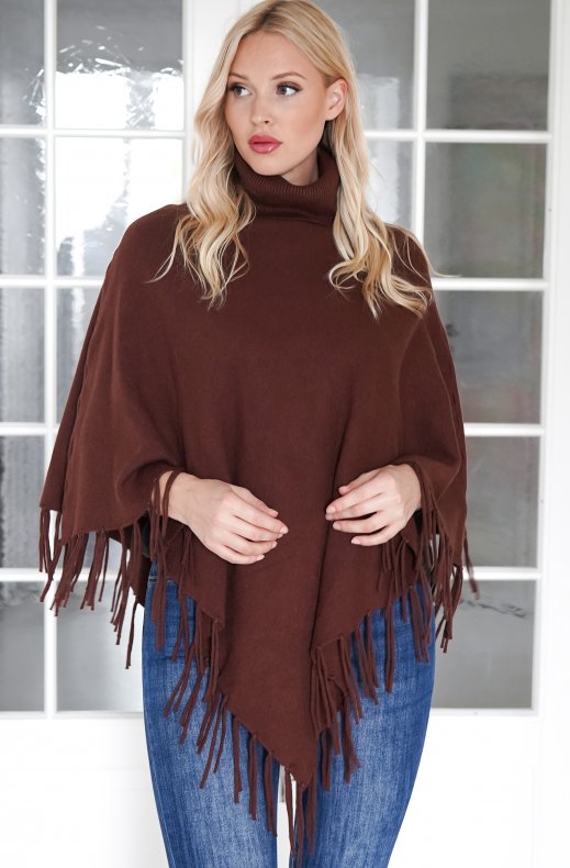 Mixed Brands - Turtleneck Poncho 8213 - Dark Brown