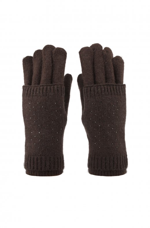 Mixed Brands - Gloves with rhinestones 12113 - Brown