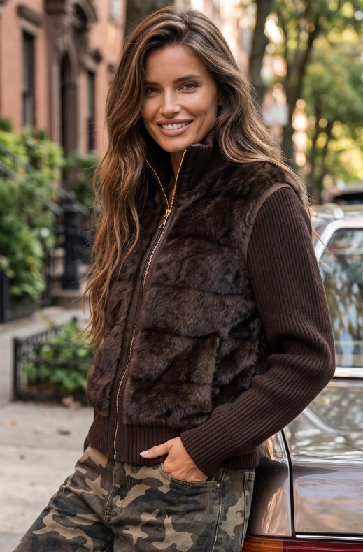 Mixed Brands - Jacket with faux fur 10226 - Cafe