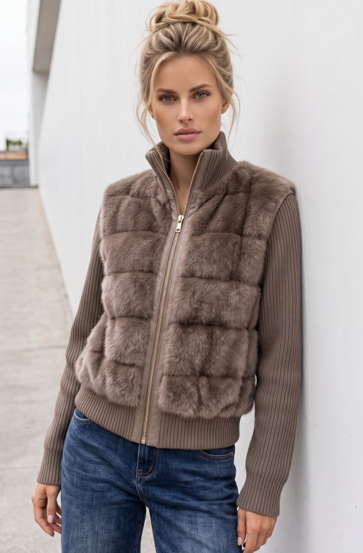Mixed Brands - Jacket with Faux Fur 10226 - Taupe