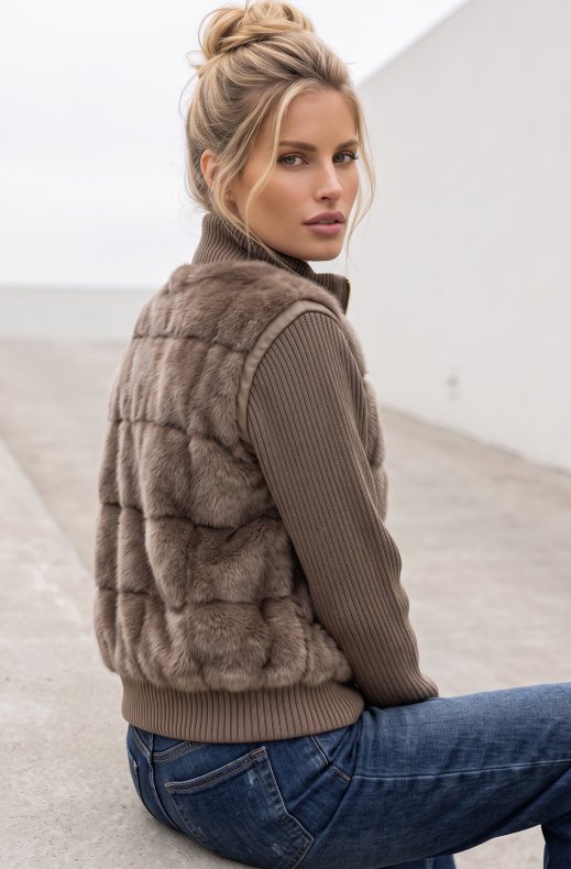 Mixed Brands - Jacket with Faux Fur 10226 - Taupe