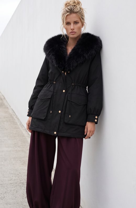 Mixed Brands - Coat with Faux Fur 202328 - Black