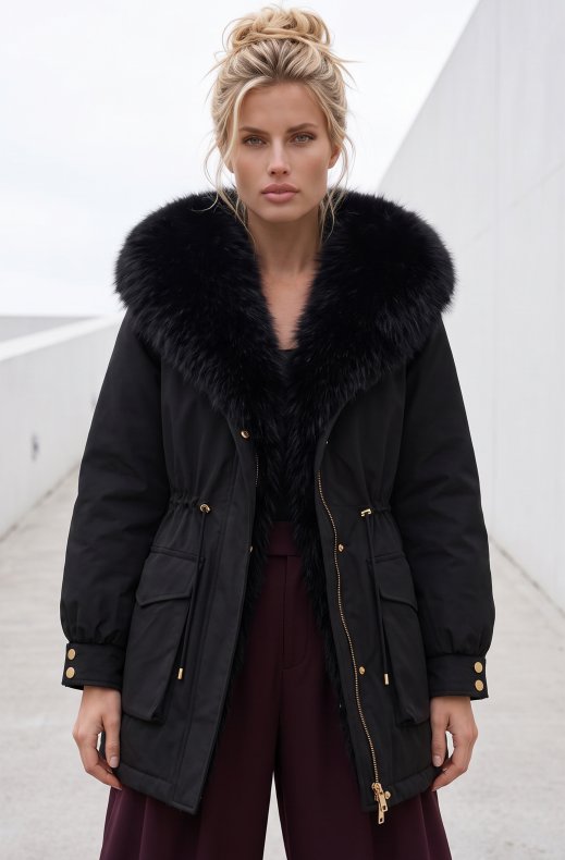 Mixed Brands - Coat with Faux Fur 202328 - Black