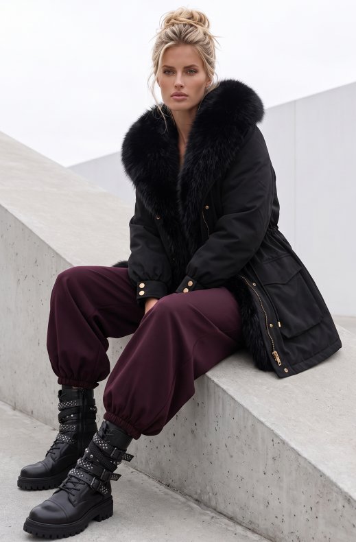 Mixed Brands - Coat with Faux Fur 202328 - Black
