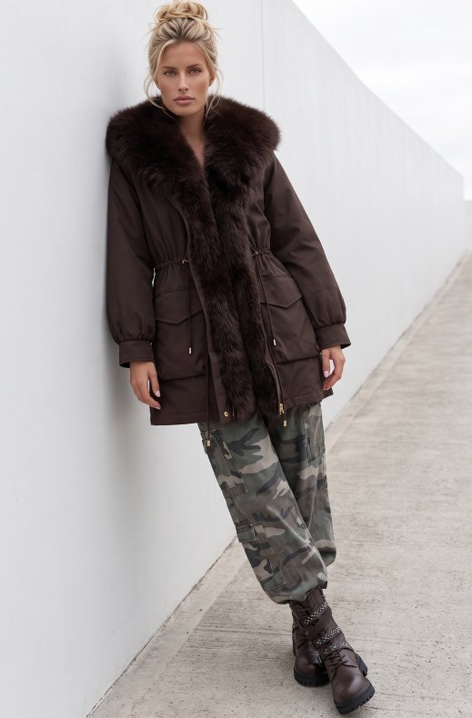 Mixed Brands - Coat with Faux Fur 202328 - Brown
