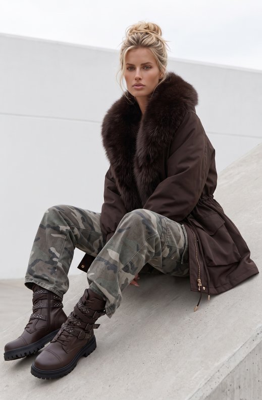 Mixed Brands - Coat with Faux Fur 202328 - Brown