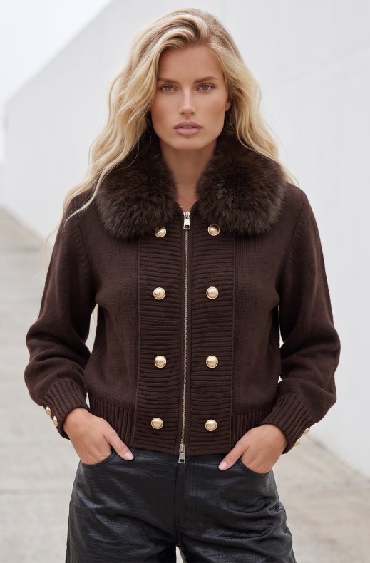 Mixed Brands - Jacket with faux fur 2845 - Choco