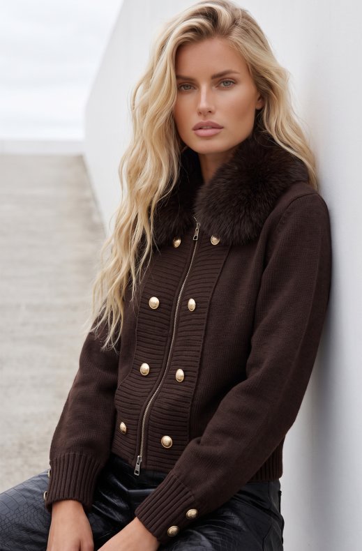 Mixed Brands - Jacket with faux fur 2845 - Choco