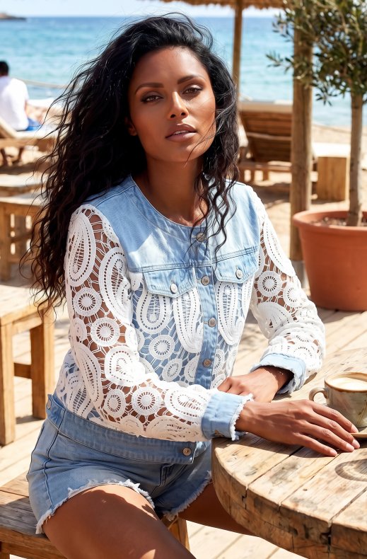 Mixed Brands - Denim and Lace Jacket SW5043 - Blue