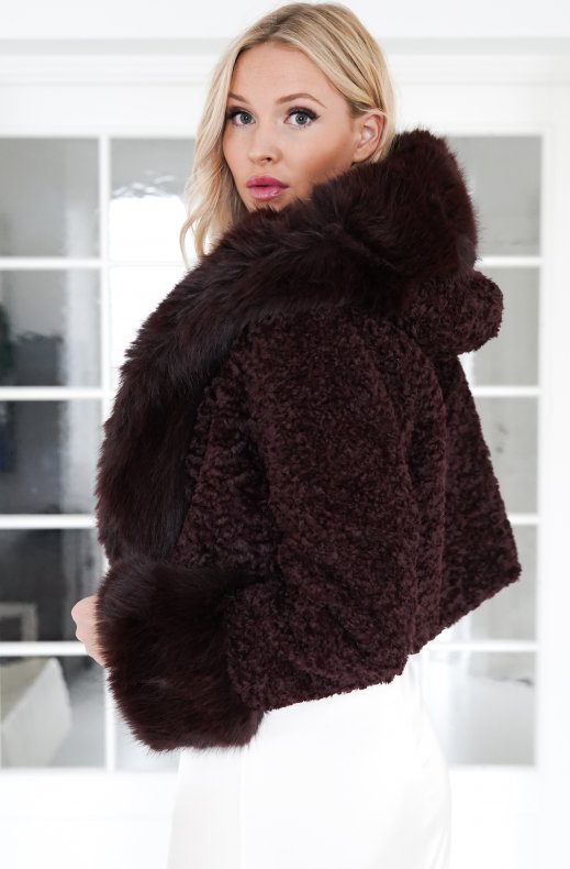Mixed Brands - Faux Fur Jacket with Hood 8019 - Choco