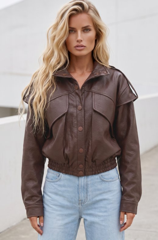 Mixed Brands - Faux Leather Jacket WE1010 - Brown