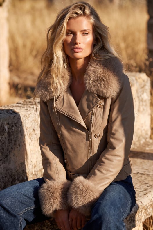 Mixed Brands - Faux Fur Vegan Jacket XS262003 - Taupe