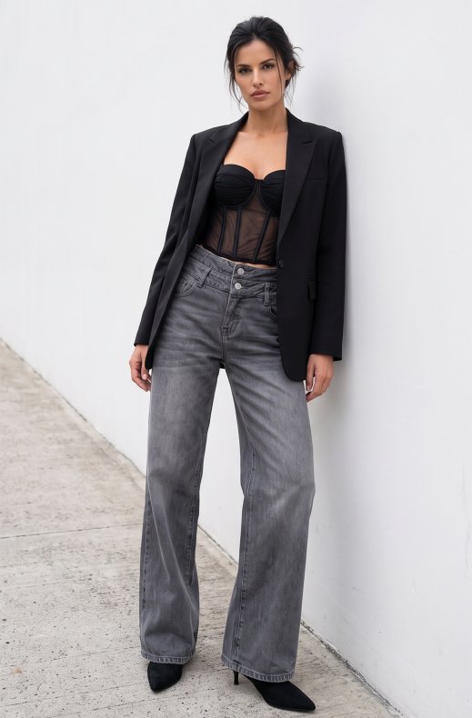 Mixed Brands - Wide leg double Ceinture Jeans 2111 - Grey