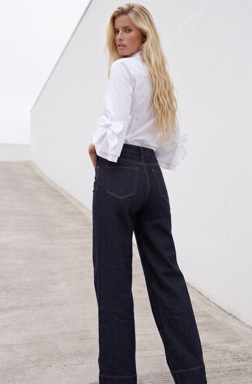 Mixed Brands - Super wide leg jeans with gold button D3321 - Navy