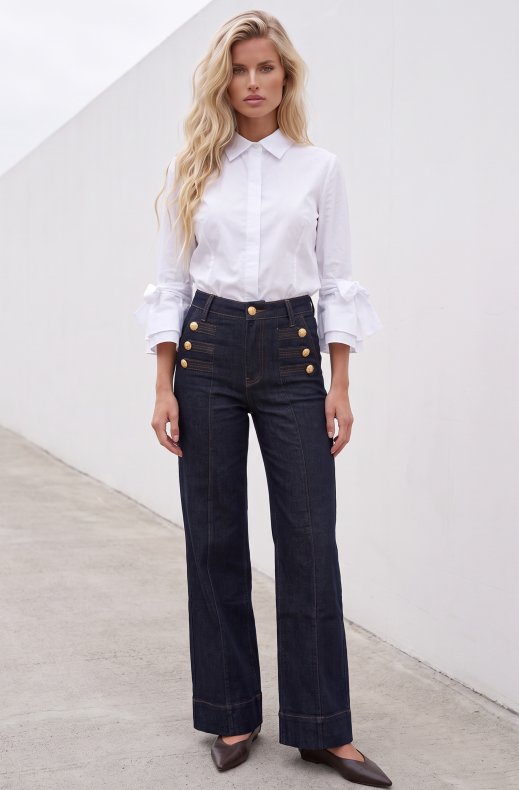 Mixed Brands - Super wide leg jeans with gold button D3321 - Navy
