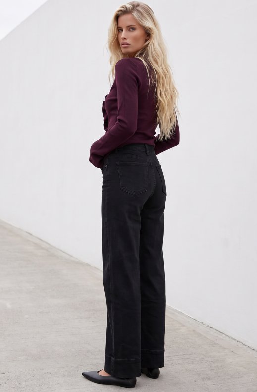 Mixed Brands - Super wide leg jeans with gold button D3343 - Antracit