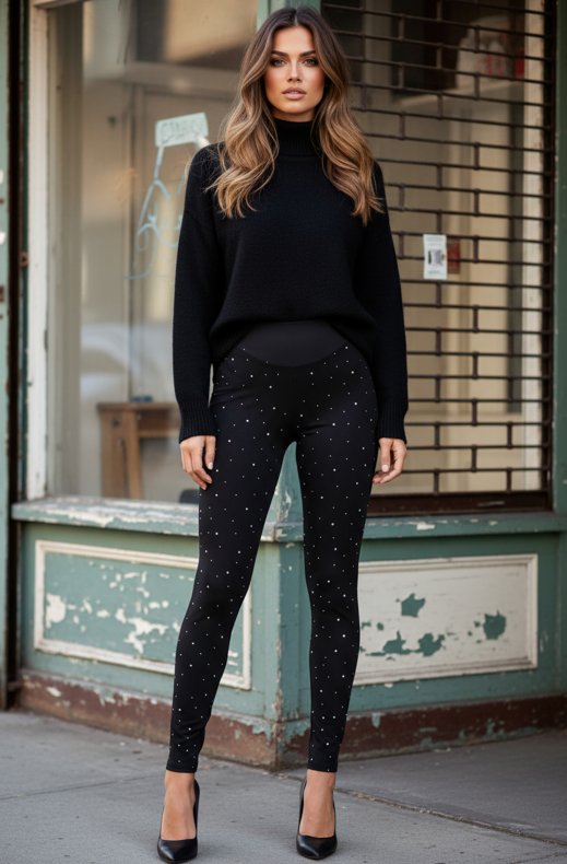 Mixed Brands - Legging with stones T001 - Black