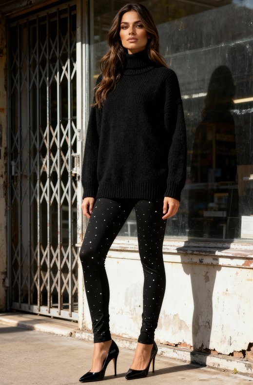 Mixed Brands - Legging with stones T001 - Black
