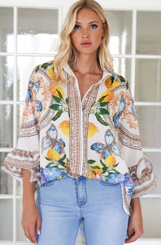 Mixed Brands Women - Puff Sleeve Shirt 25000-13 Lemons and Butterflies