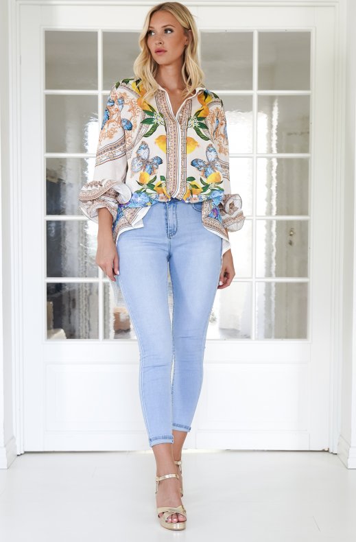 Mixed Brands Women - Puff Sleeve Shirt 25000-13 Lemons and Butterflies