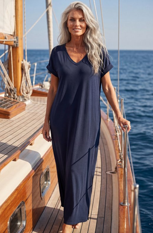 Mixed brands - Tshirt Dress V-neck 6261 - Navy