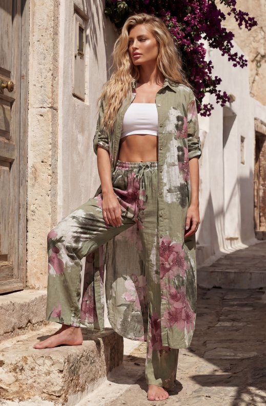 Mixed Brands - Pant with Flowers 1039 - Khaki