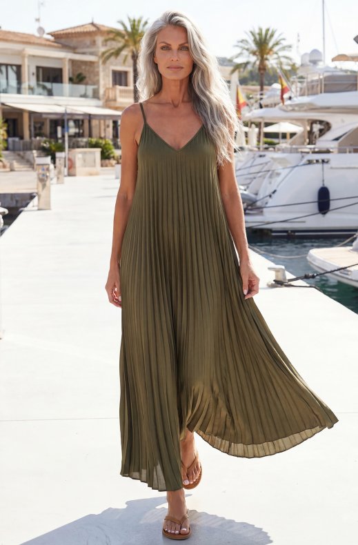 Mixed Brands - Long Plisse Dress 18950 - Khaki