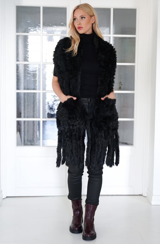 Mixed Brands - Faux fur Scarf with pockets 0310-9 - Black