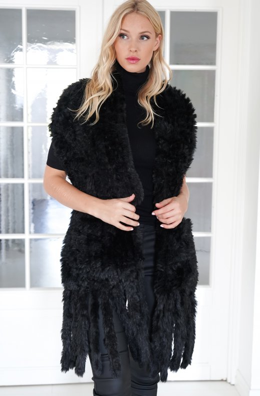 Mixed Brands - Faux fur Scarf with pockets 0310-9 - Black