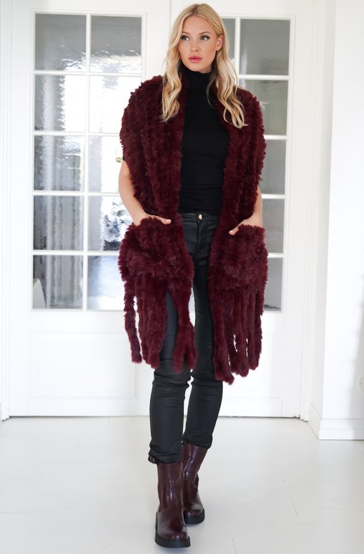 Mixed Brands - Faux fur Scarf with pockets 0310-9 - Wine
