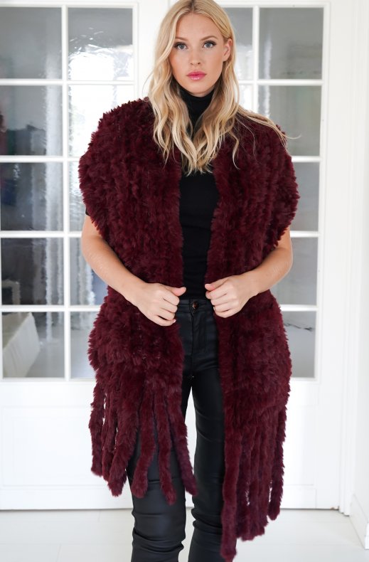 Mixed Brands - Faux fur Scarf with pockets 0310-9 - Wine