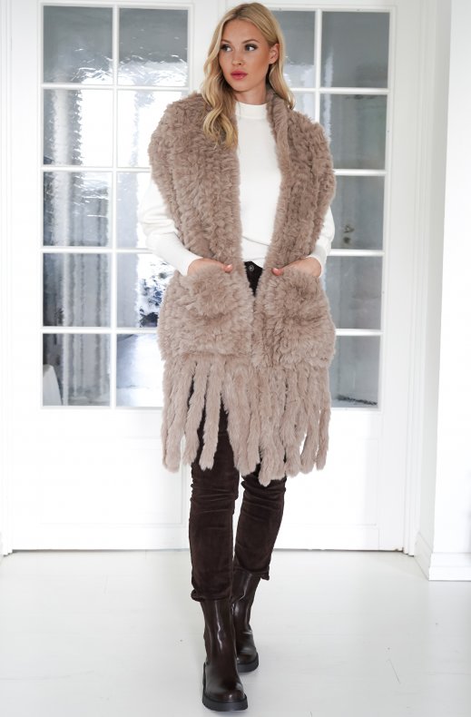 Mixed Brands - Faux fur Scarf with pockets 0310-9 - Taupe