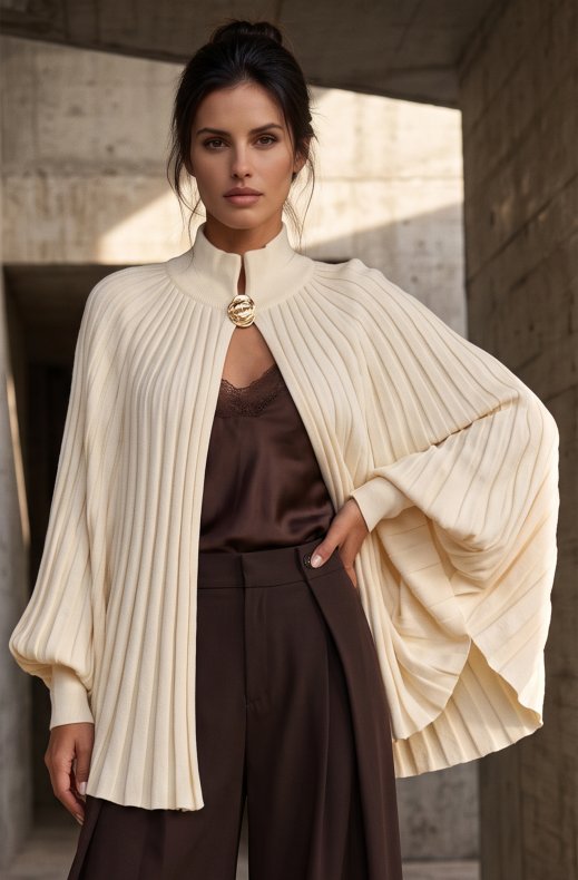 Mixed Brands - Plisse Poncho 06JS41 - Ecru