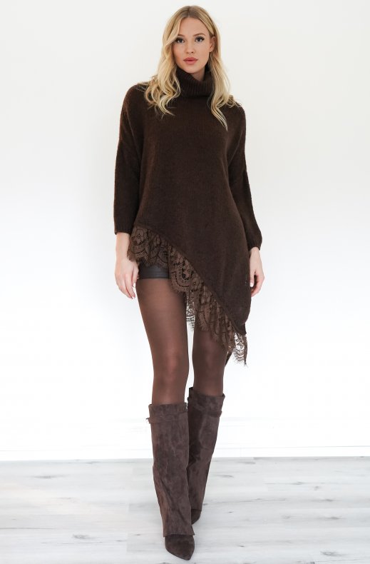 Mixed Brands - Polo Pullover Asymmetric with lace 10611 - Choco