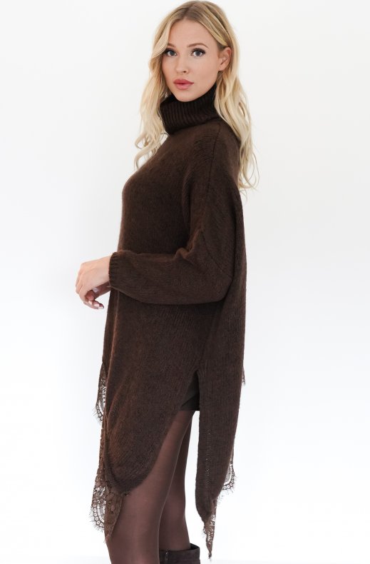 Mixed Brands - Polo Pullover Asymmetric with lace 10611 - Choco