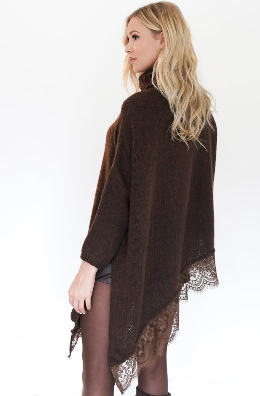 Mixed Brands - Polo Pullover Asymmetric with lace 10611 - Choco