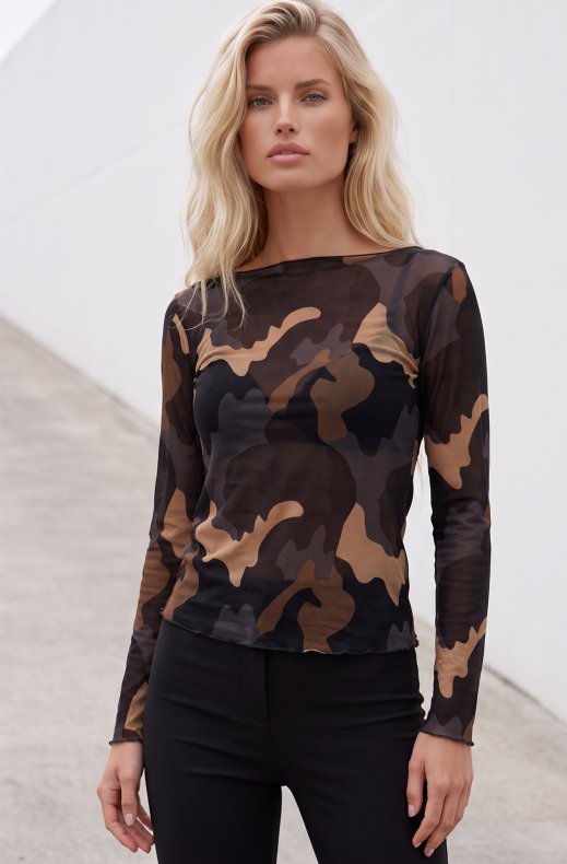 Mixed Brands - Cashmere blend top Camo R17022 - Black