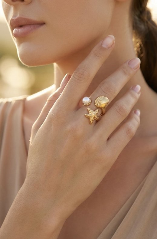 Mixed Brands - Seastar Ring with Pearl 424AQ289 - Gold