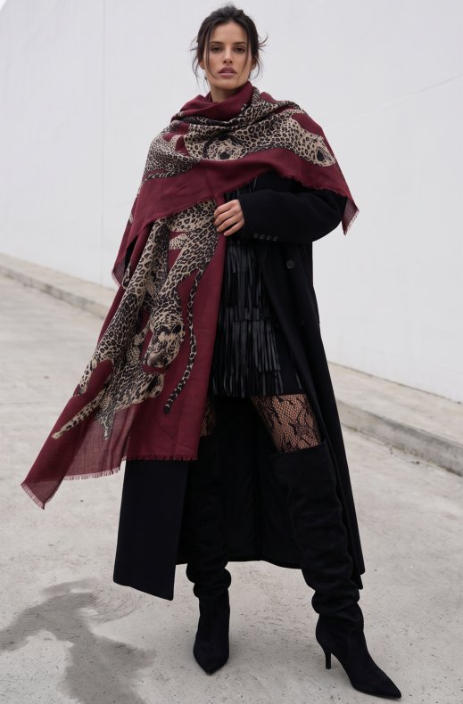 Mixed Brands - Cheetah Scarf RE-J204 - Bordeaux