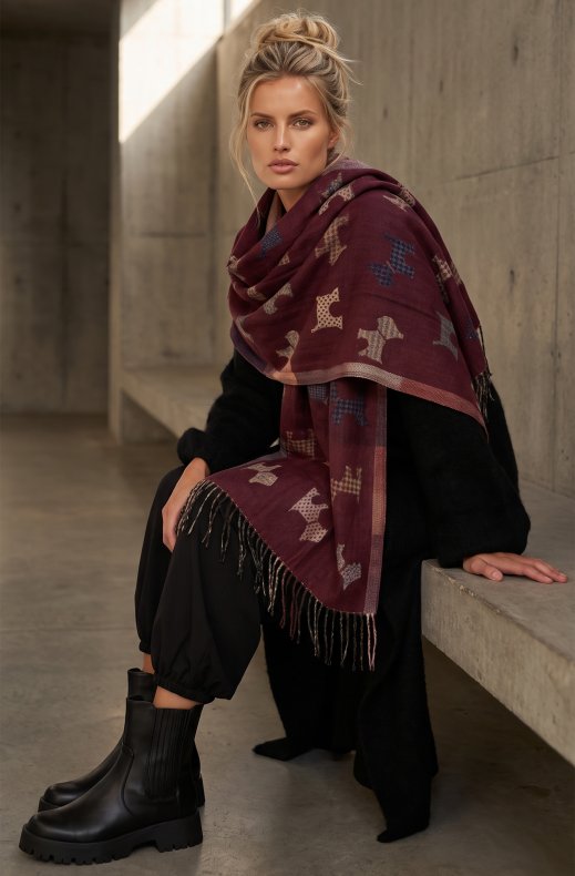Mixed Brands - Scarf with Dogs RE-SQ04 - Bordeaux