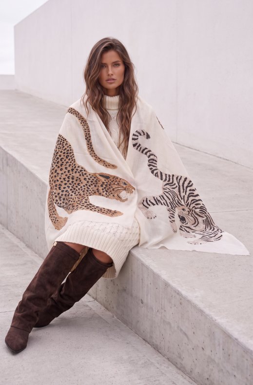 Mixed Brands - Scarf with tigers ST64616 - White