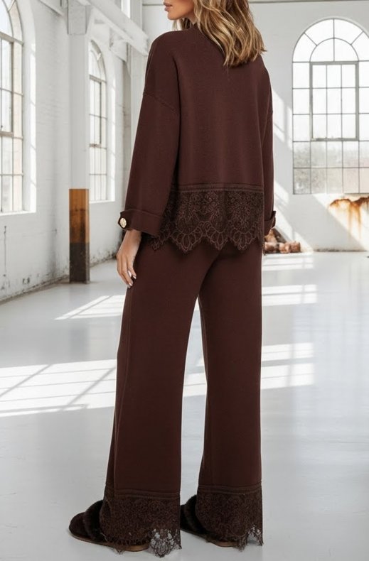 Mixed Brands - Set pant and top with lace details 9903 - Brown