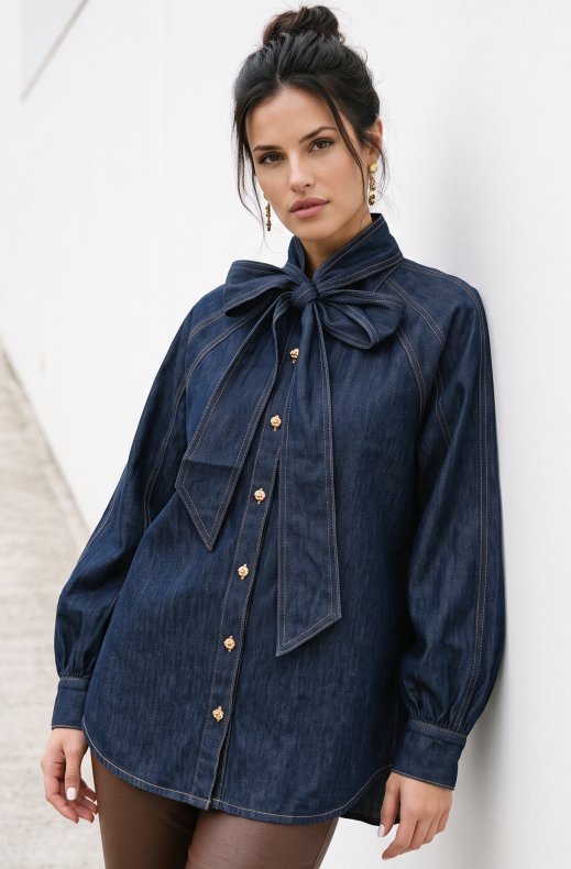 Mixed Brands - Denim Shirt with Bow 06YX8 - Denim