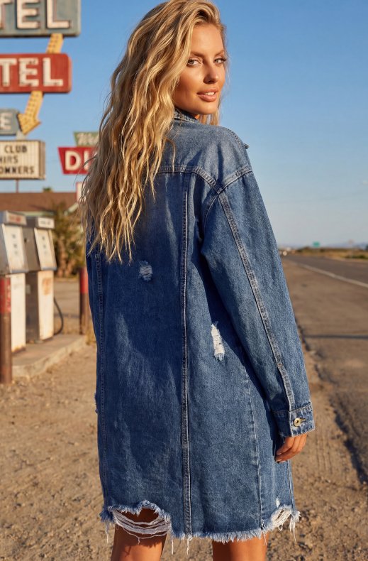 Mixed Brands - Long Denim Jacket Z1381 - Blue