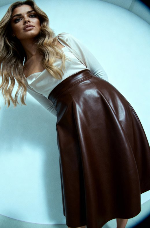 Mixed Brands - Flared Faux Leather skirt 7163 - Chocolate