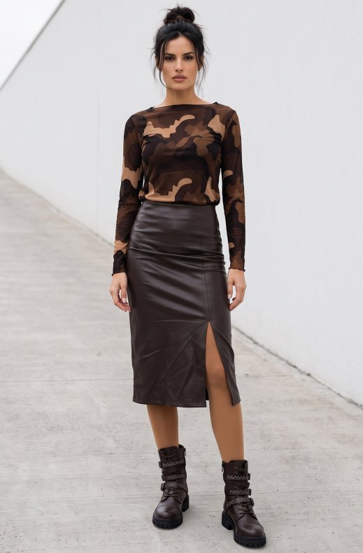 Mixed Brands - Faux Leather Skirt D29108 - Brown