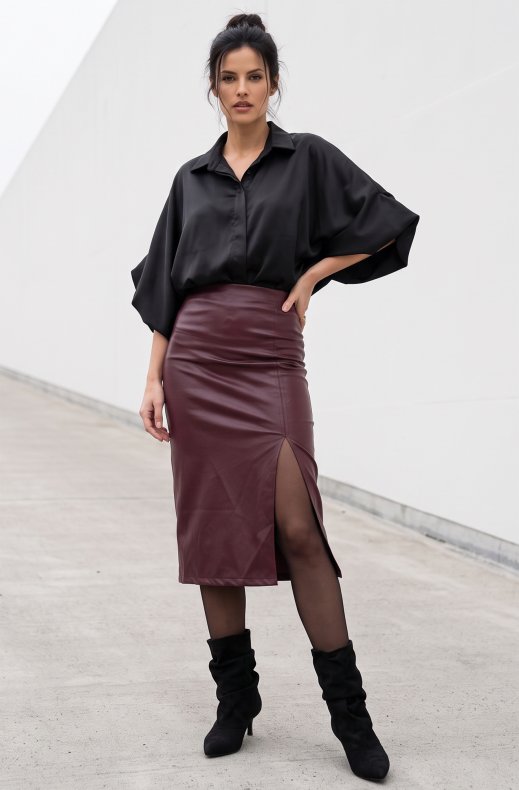 Mixed Brands - Faux Leather Skirt D29108 - Vino