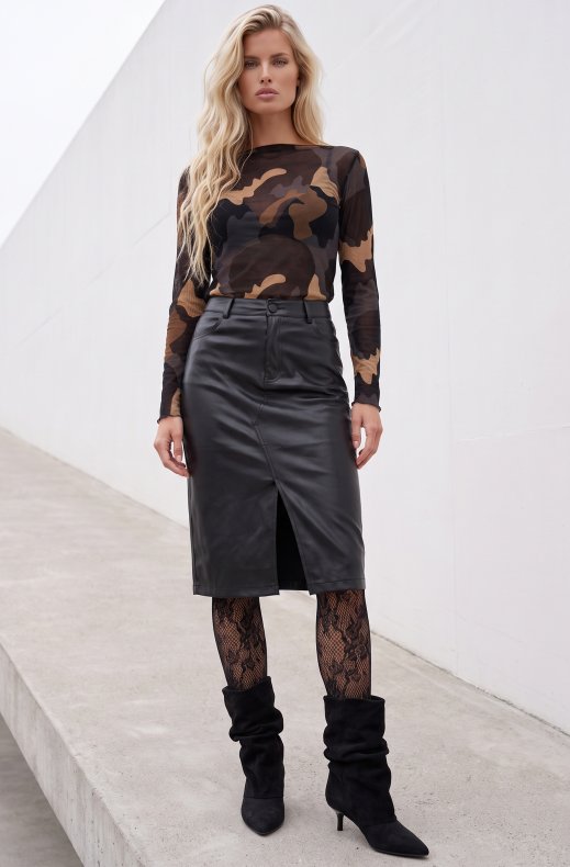 Mixed Brands - Vegan Leather skirt R967 - Black