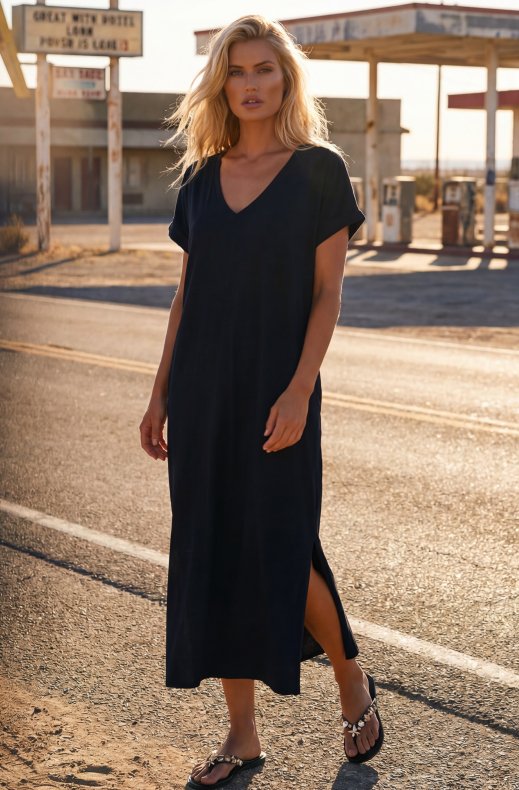 Mixed Brands - Cotton Tshirt Dress SOLEIL KS22597 - Black